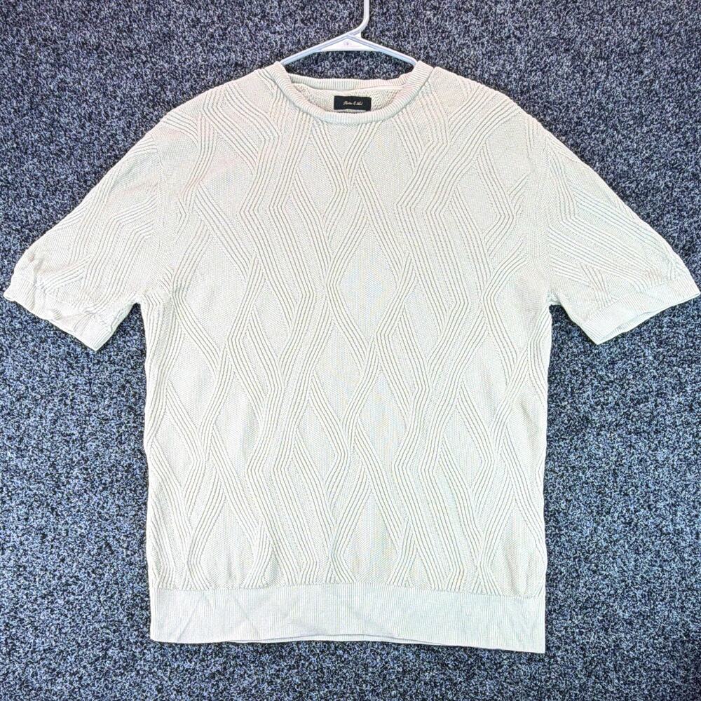 Porter & Ash Men's XL Beige Textured Geometric Knit Crew Neck Modal Blend Tee